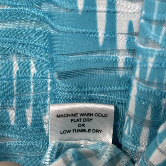 Erin London Aqua White Lightweight Burnout Button Down Top Boho Trippy Sz Large - Picture 6 of 9